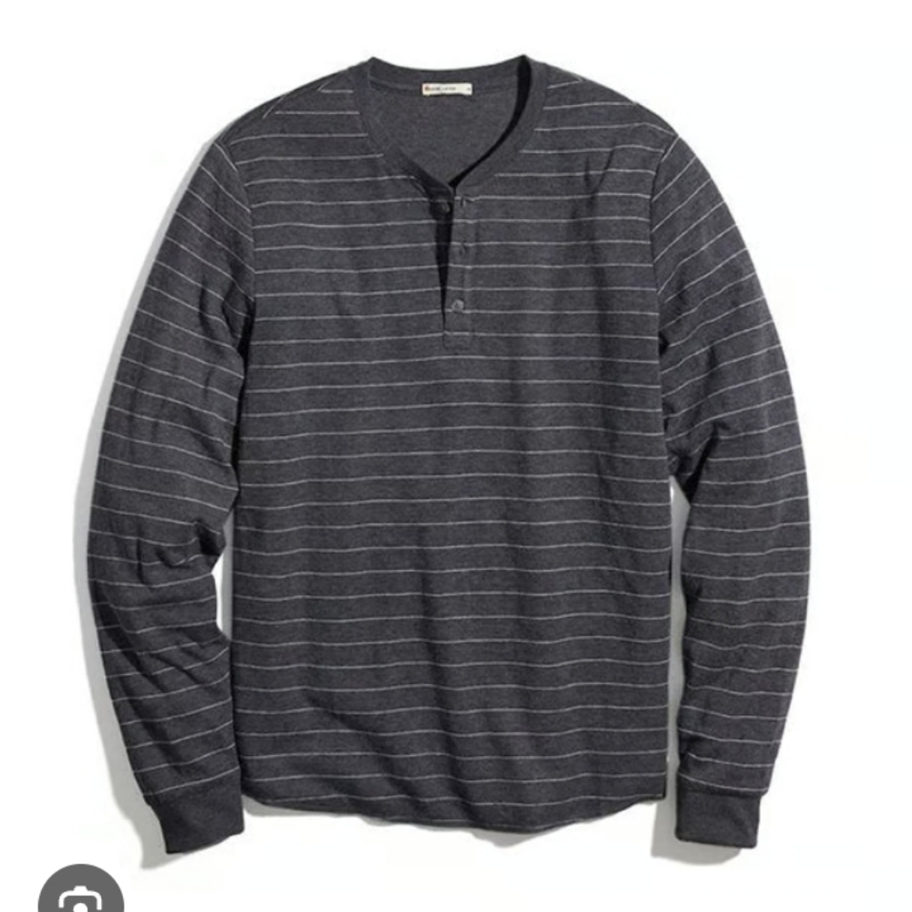 Marine Layer Men's Double Knit Henley Shirt Long Sleeve In Faded Black/White 2XL
